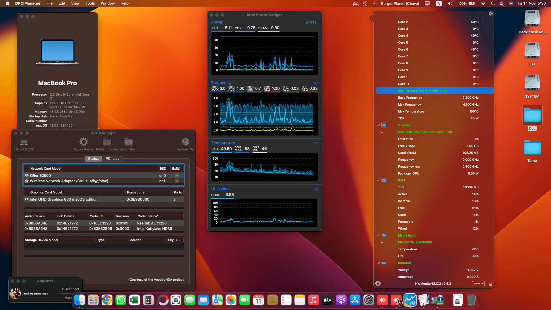 Success Hackintosh macOS Ventura 13.0.1 Build 22A400 in MSI Gaming GE75 Raider 8SG